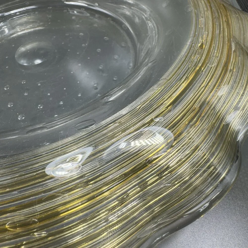 Frederick Carder Steuben Large Gold Reeded Threads Bowl Controlled Bubble 14inch